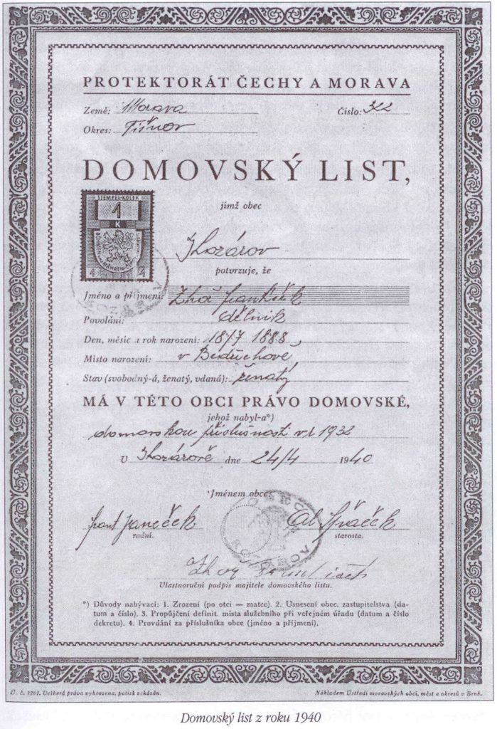 Domovský list z roku 1940